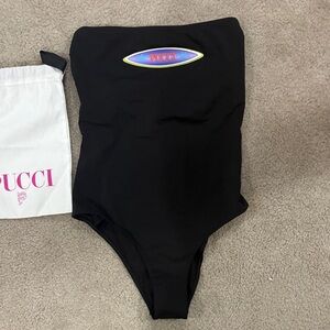 Pucci Black logo Swimsuit brand new size small with tags very scratchy